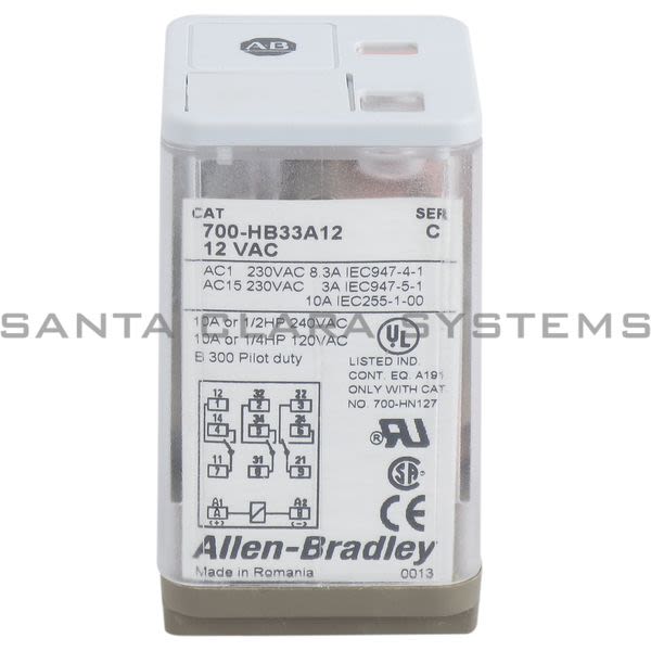 Allen Bradley 700-HB33A12 10A 3PDT 12VAC 50/60Hz Relay Product Image