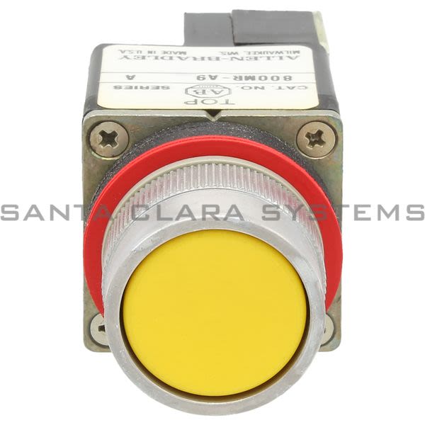 Allen Bradley 800MR-A9A Small Round Push Button Unit, Flush Head Yellow Cap 1 NO-1 NC Product Image