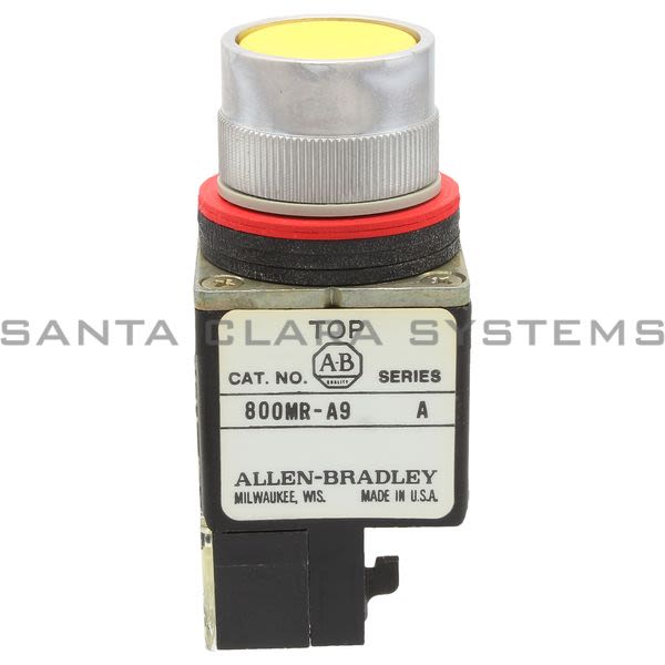 Allen Bradley 800MR-A9A Small Round Push Button Unit, Flush Head Yellow Cap 1 NO-1 NC Product Image
