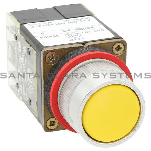 Allen Bradley 800MR-A9B Small Round Push Button Unit, Flush Head Yellow Cap 2 NO-2 NC Product Image