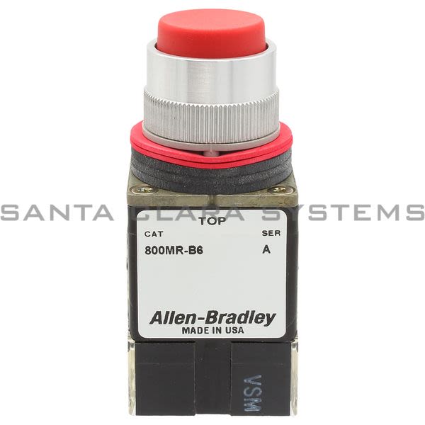 Allen Bradley 800MR-B6B Small Round Push Button Unit--Extended Head Red Cap 2 N.O. 2 N.C. Product Image