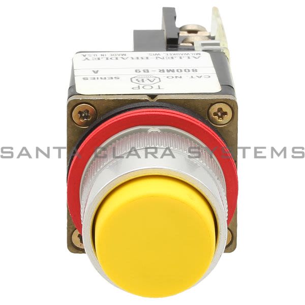 Allen Bradley 800MR-B9AK Small Round Push Button Unit Exteneded Head Yellow Cap 1 N.O. 1 N.C. Product Image