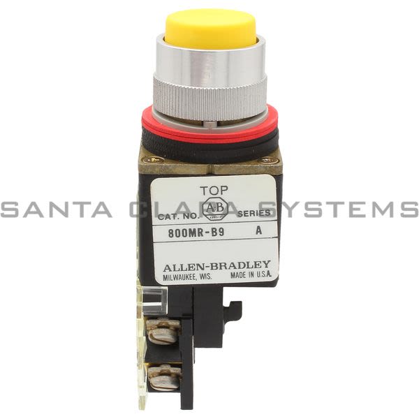 Allen Bradley 800MR-B9AK Small Round Push Button Unit Exteneded Head Yellow Cap 1 N.O. 1 N.C. Product Image
