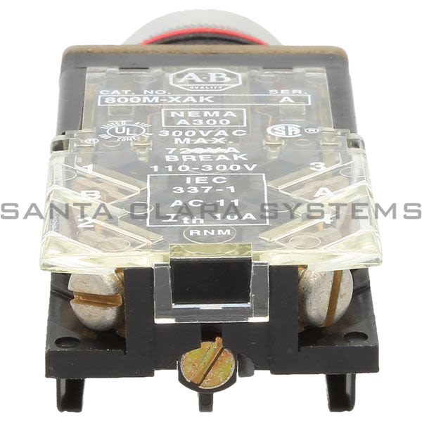 Allen Bradley 800MR-B9AK Small Round Push Button Unit Exteneded Head Yellow Cap 1 N.O. 1 N.C. Product Image