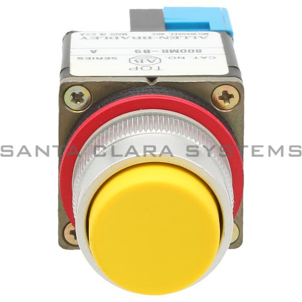 Allen Bradley 800MR-B9AR Small Round Push Button Unit Exteneded Head Yellow Cap 1 N.O. 1 N.C. Product Image