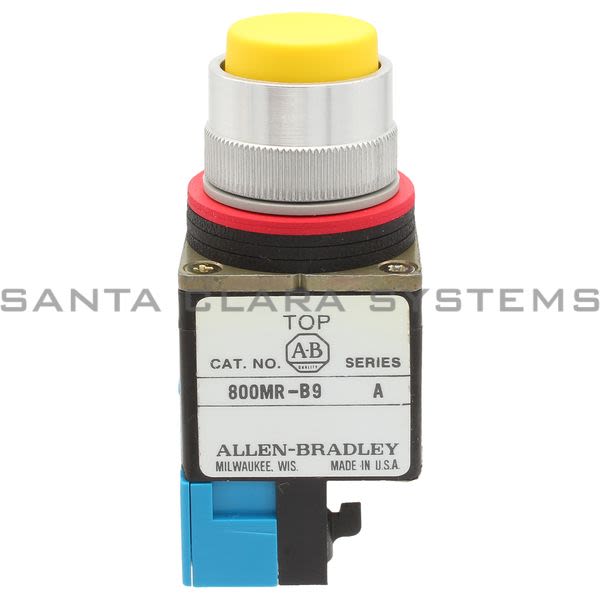 Allen Bradley 800MR-B9AR Small Round Push Button Unit Exteneded Head Yellow Cap 1 N.O. 1 N.C. Product Image