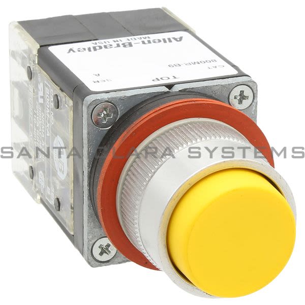 Allen Bradley 800MR-B9B Small Round Push Button Unit Exteneded Head Yellow Cap 2 N.O. 2 N.C. Product Image