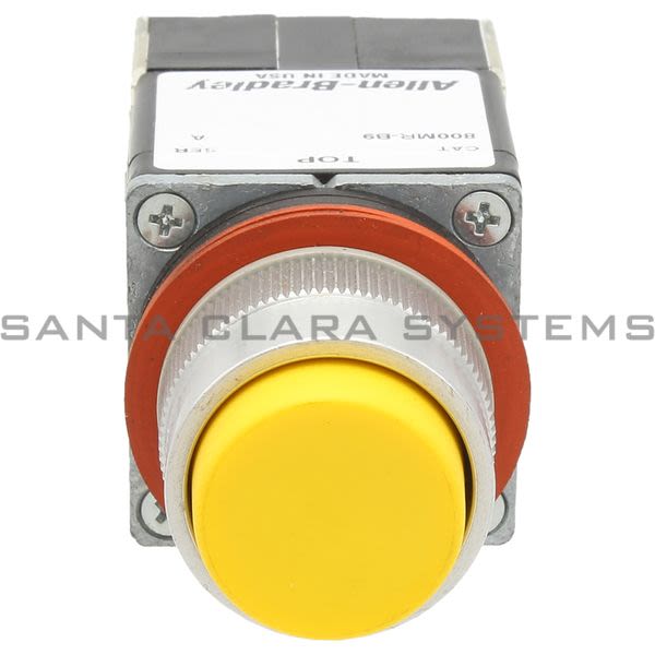 Allen Bradley 800MR-B9B Small Round Push Button Unit Exteneded Head Yellow Cap 2 N.O. 2 N.C. Product Image