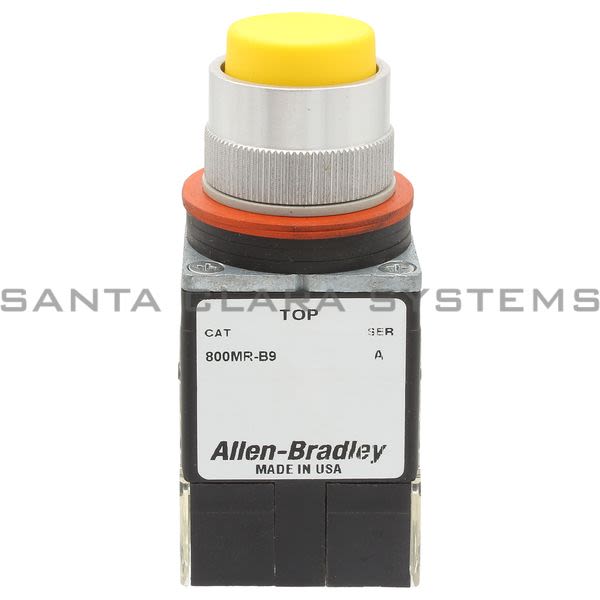 Allen Bradley 800MR-B9B Small Round Push Button Unit Exteneded Head Yellow Cap 2 N.O. 2 N.C. Product Image
