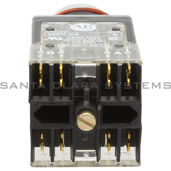 Allen Bradley 800MR-B9B Small Round Push Button Unit Exteneded Head Yellow Cap 2 N.O. 2 N.C. Product Image