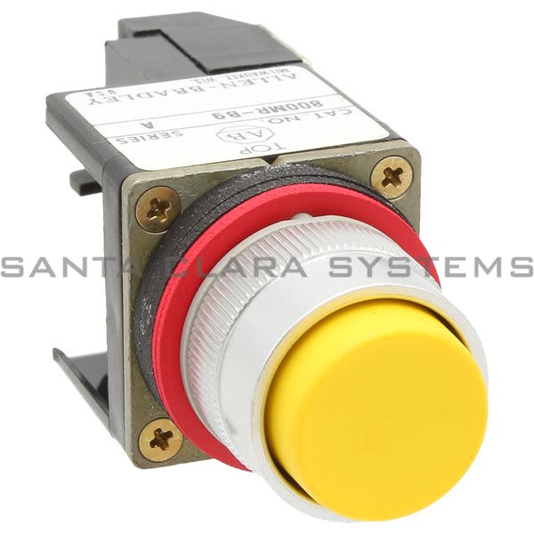 Allen Bradley 800MR-B9D2S Small Round Extended Push Button Head Unit Yellow Cap 1 N.C. Product Image