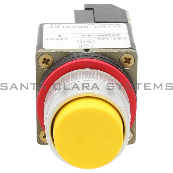 Allen Bradley 800MR-B9D2S Small Round Extended Push Button Head Unit Yellow Cap 1 N.C. Product Image
