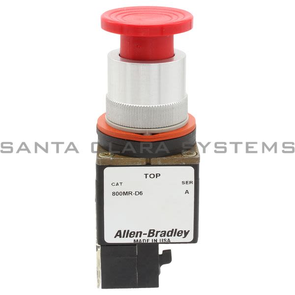 Allen Bradley 800MR-D6D2 Small Round Mushroom Push Button Head Unit Red Cap 1 NC Product Image