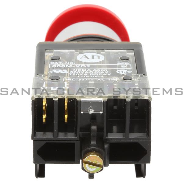 Allen Bradley 800MR-D6D2 Small Round Mushroom Push Button Head Unit Red Cap 1 NC Product Image