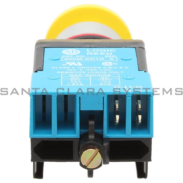 Allen Bradley 800MR-D9D1R Small Round Push Button Unit Mushroom Head Yellow Cap 1 N.O. Product Image