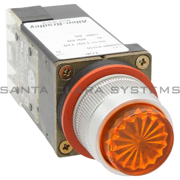 Allen Bradley 800MR-PB16AA Small Round Illuminated Push Button Ext. Head Xfmr 120V 60/50Hz Amber Lens Product Image