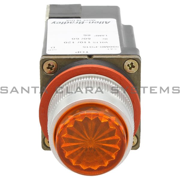 Allen Bradley 800MR-PB16AA Small Round Illuminated Push Button Ext. Head Xfmr 120V 60/50Hz Amber Lens Product Image