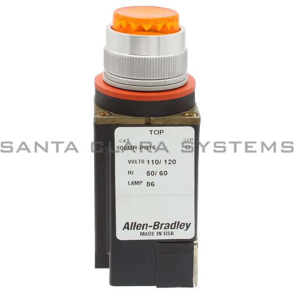 Allen Bradley 800MR-PB16AA Small Round Illuminated Push Button Ext. Head Xfmr 120V 60/50Hz Amber Lens Product Image