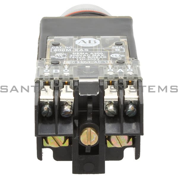 Allen Bradley 800MR-PB16GAS Small Round Illuminated Push Button Extension Head Xfmr 60/50Hz Green Lens 1 No 1NC Product Image