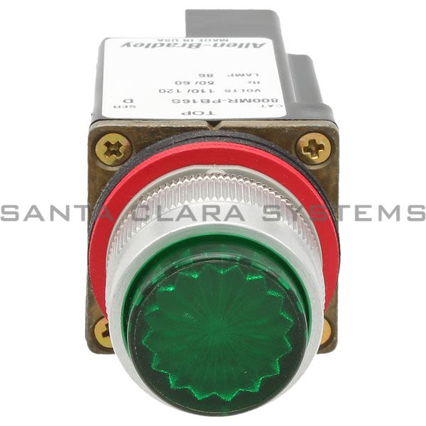 Allen Bradley 800MR-PB16GS Small Round Illuminated Push Button Extension Head Xfmr 60/50Hz Green Lens 1 No 1NC Product Image