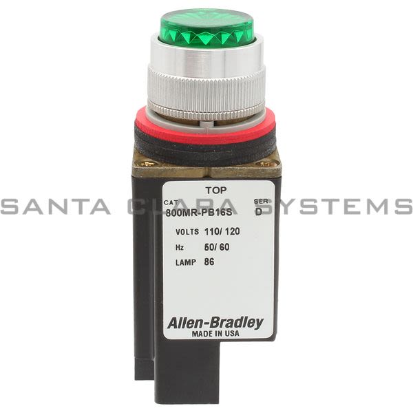 Allen Bradley 800MR-PB16GS Small Round Illuminated Push Button Extension Head Xfmr 60/50Hz Green Lens 1 No 1NC Product Image