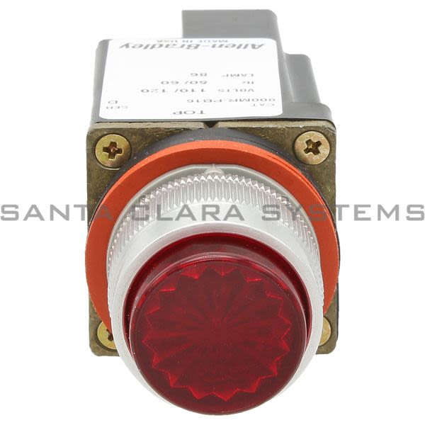 Allen Bradley 800MR-PB16R Smallround Illuminated Push Button Extended Head Xfmr 120V 60/50Hz Red Lens Product Image