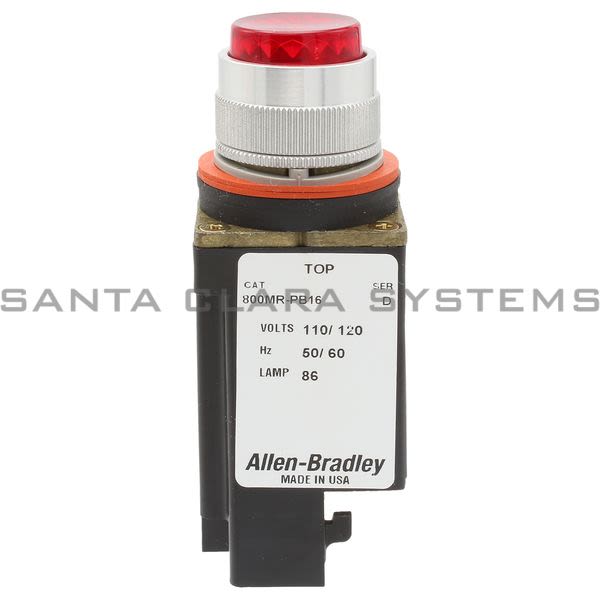 Allen Bradley 800MR-PB16R Smallround Illuminated Push Button Extended Head Xfmr 120V 60/50Hz Red Lens Product Image