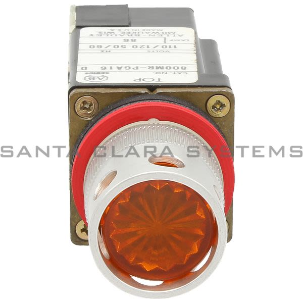 Allen Bradley 800MR-PGA16AA Small Round Illuminated Push Button Flush Head Xfmr 120V 60/50Hz Amber Lens 1 N.O. 1 N.C. Product Image