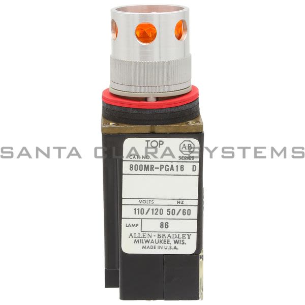 Allen Bradley 800MR-PGA16AA Small Round Illuminated Push Button Flush Head Xfmr 120V 60/50Hz Amber Lens 1 N.O. 1 N.C. Product Image