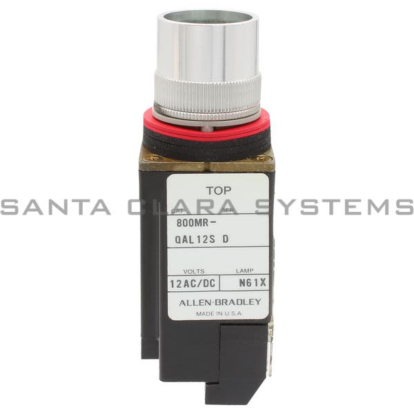 Allen Bradley 800MR-QAL12GAS Small Round Illuminated Push Button Flush Head Full Voltage 12V Greem LED 1 N.C. 1 N.O. Product Image