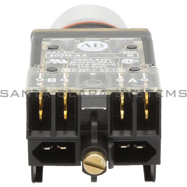 Allen Bradley 800MR-QAL24RA Small Round Illuminated Push Button Flush Head Full Voltage 12V Red LED 1 N.C. 1 N.O. Product Image