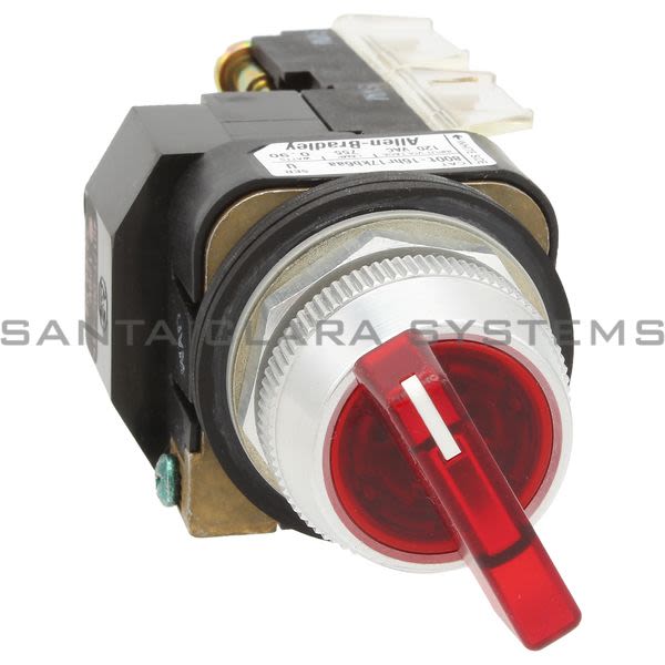 Allen Bradley 800T-16HR17KB6AA Illuminated Selector Switch Type 4,13, 2 Position Maintained Xfmr 120V 60/50Hz Red Knob Lever Product Image