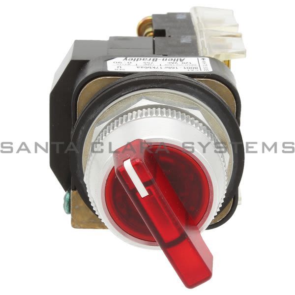 Allen Bradley 800T-16HR17KB6AA Illuminated Selector Switch Type 4,13, 2 Position Maintained Xfmr 120V 60/50Hz Red Knob Lever Product Image