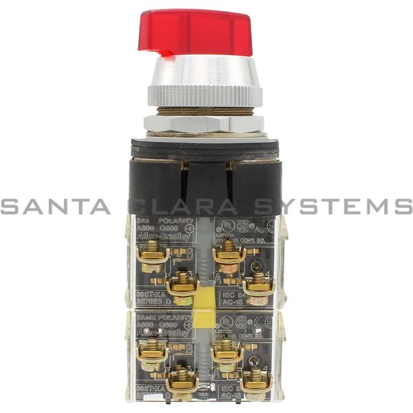 Allen Bradley 800T-16HR17KB6AA Illuminated Selector Switch Type 4,13, 2 Position Maintained Xfmr 120V 60/50Hz Red Knob Lever Product Image