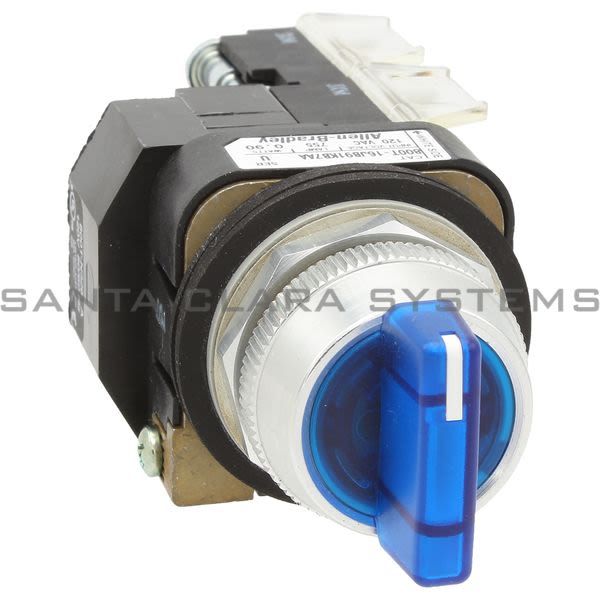 Allen Bradley 800T-16JB91KB7AA Illuminated Selector Switch Type 4,13 3 Position Spr Ret Both Xfmr 120V 60/50Hz Blue Knob Product Image