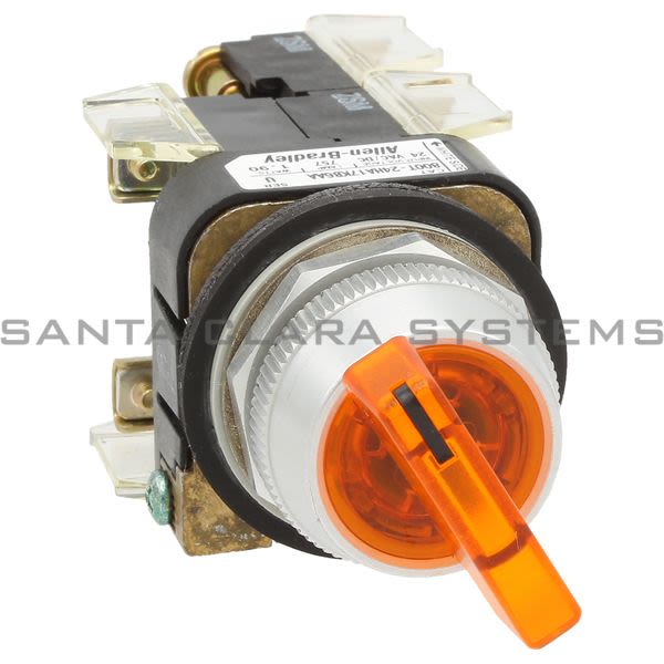 Allen Bradley 800T-24HA17KB6AA Illuminated Selector Switch Type 4,13 2 Position Maintained Full Voltage 24V Amber Knob Lever Product Image
