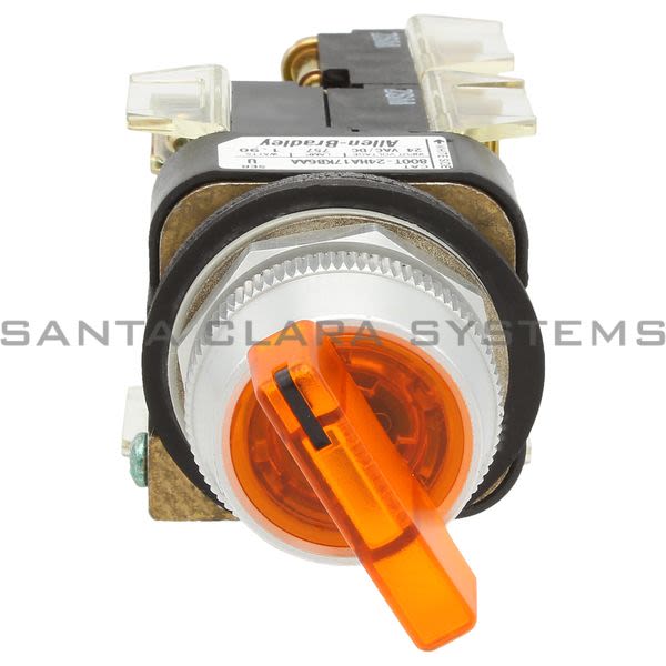 Allen Bradley 800T-24HA17KB6AA Illuminated Selector Switch Type 4,13 2 Position Maintained Full Voltage 24V Amber Knob Lever Product Image