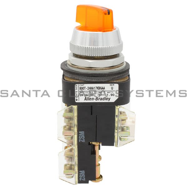 Allen Bradley 800T-24HA17KB6AA Illuminated Selector Switch Type 4,13 2 Position Maintained Full Voltage 24V Amber Knob Lever Product Image