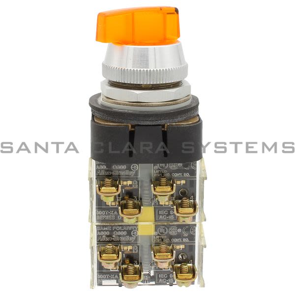 Allen Bradley 800T-24HA17KB6AA Illuminated Selector Switch Type 4,13 2 Position Maintained Full Voltage 24V Amber Knob Lever Product Image