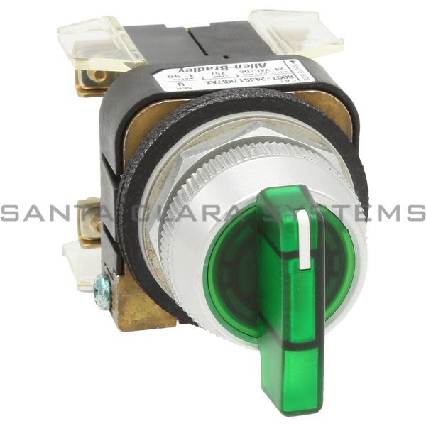 Allen Bradley 800T-24JG17KB7AX Illuminated Selector Switch Type 4, 13 3 Position Maintained Full Voltage 24 Green Knob Lever Product Image