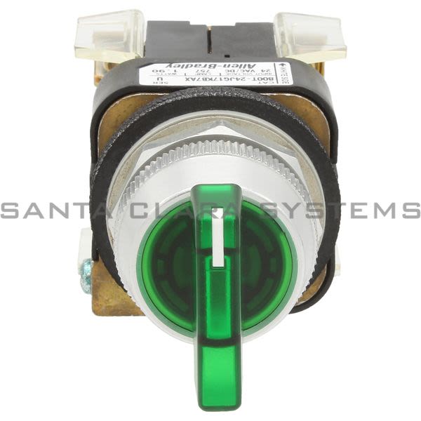 Allen Bradley 800T-24JG17KB7AX Illuminated Selector Switch Type 4, 13 3 Position Maintained Full Voltage 24 Green Knob Lever Product Image