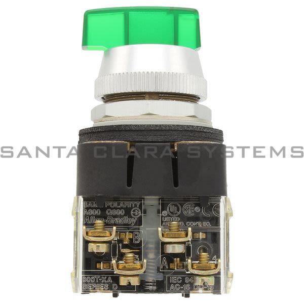 Allen Bradley 800T-24JG17KB7AX Illuminated Selector Switch Type 4, 13 3 Position Maintained Full Voltage 24 Green Knob Lever Product Image