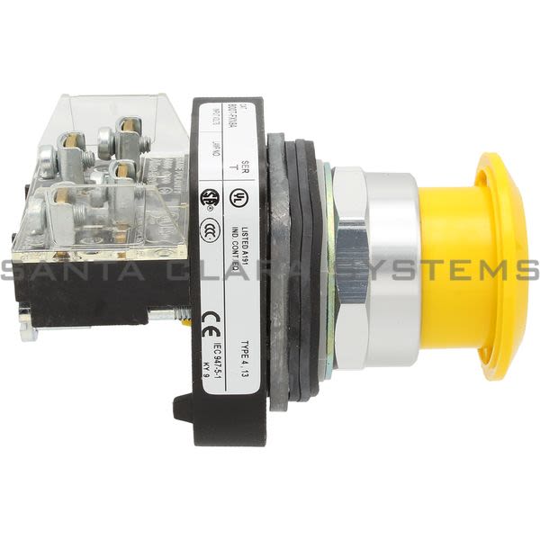 Allen Bradley 800T-FXN9A Push Button, 3 Pos. Non-Illum., Mushrm HD (Push-Pull), Yellow, 1 NO-1 NC Product Image