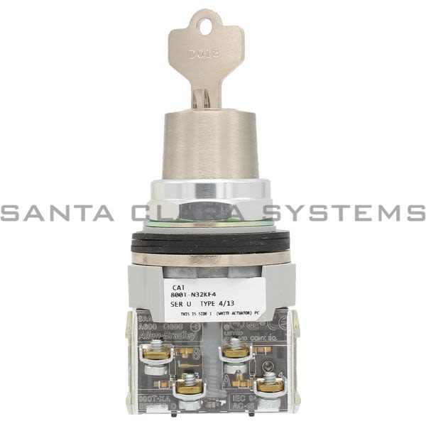 Allen Bradley 800T-N32KF4B 30.5mm Type 4/13 4 Pos. Cyl. Lock Sel. Switch, Maint., Key Removal Pos. 2, D018 (Std. Key) Product Image