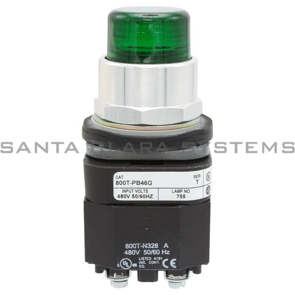 Allen Bradley 800T-PB46G 30.5mm Type 4/13 Mom. Contact PB-Illum., Green Product Image