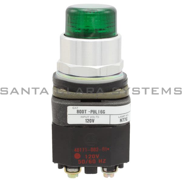 Allen Bradley 800T-PBL16G Switch, Illuminated Pushbutton Xfmr W/LED 120V Green Lens Product Image
