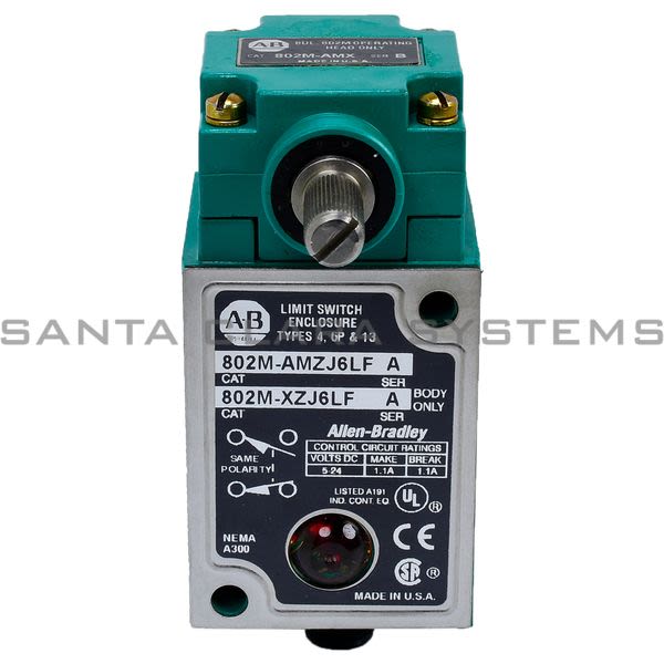 Allen Bradley 802M-AMZJ6LF Pre-Wired Factory Sealed Limit Switch Lever Type Maintained 2 Circuit Product Image