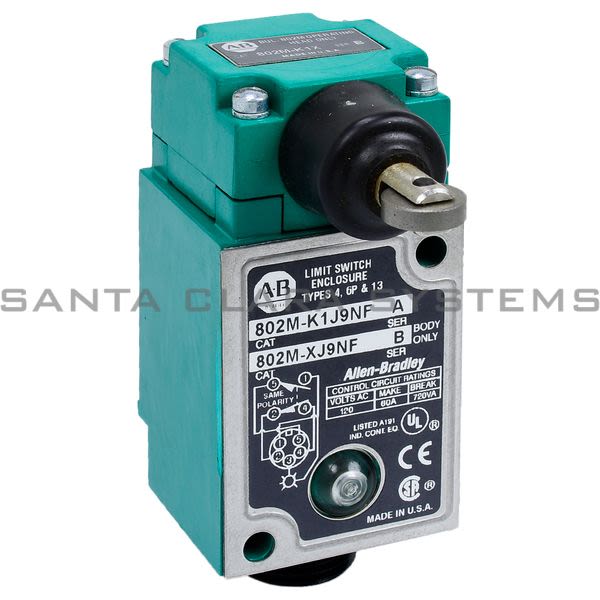 Allen Bradley 802M-K1J9NF Pre-Wired Factory Sealed Limit Switch Roller Type Side Push Product Image