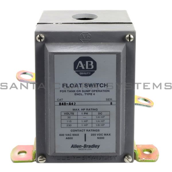 Allen Bradley 840-A42 Automatic Float Switch Style A Tank or Sump Operation 2 N.C. Contacts NEMA Type 4 Product Image