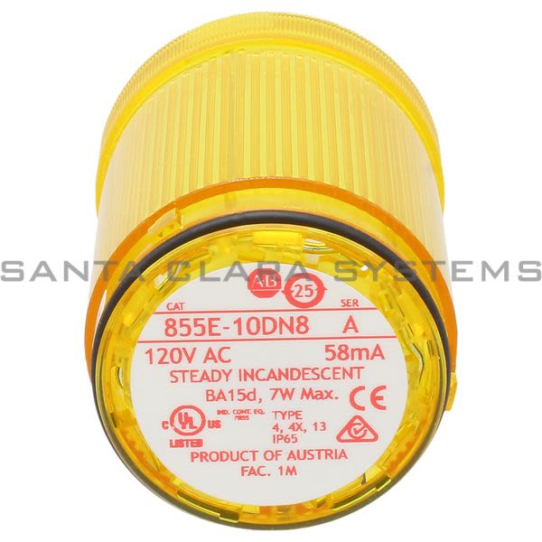 Allen Bradley 855E-10DN8 Control Tower Stack Light | Yellow Steady Product Image
